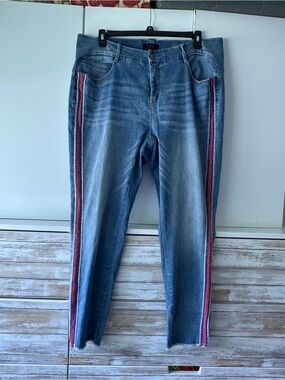👖✨ YSJ Queen Ankle Straight Jeans 22W Rhinestone Side Stripe Raw Hem